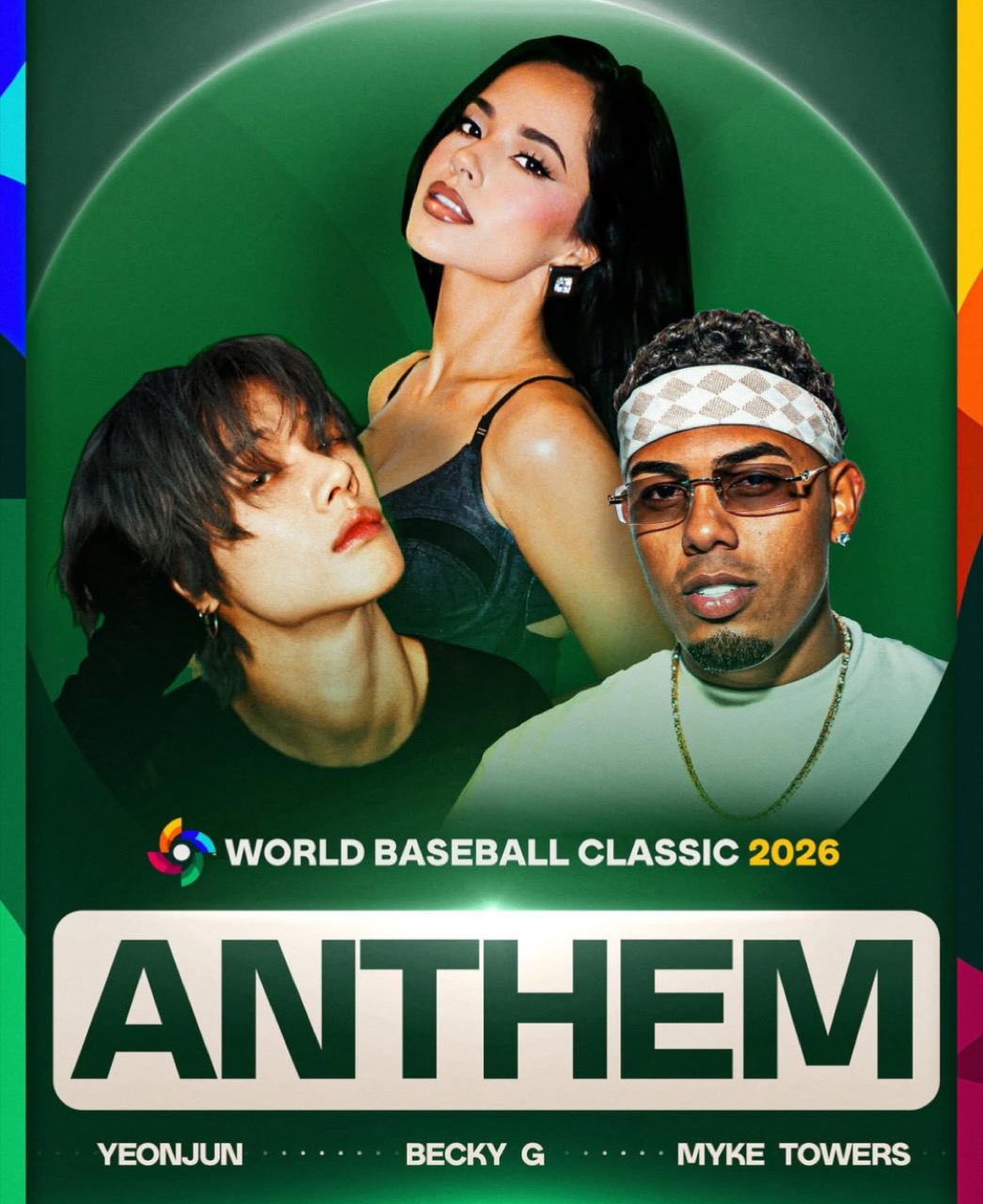 Make It Count WBC 2026 anthem official promotional poster featuring Yeonjun, Becky G, and Myke Towers