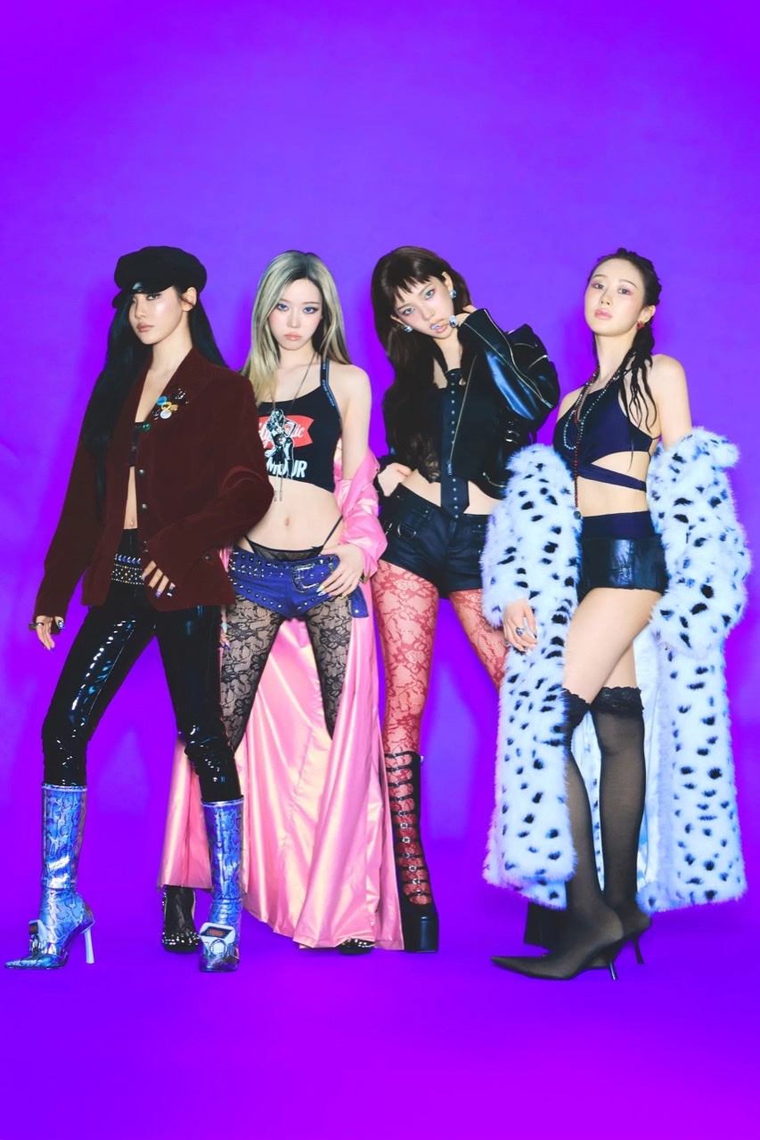 aespa group promotional photo for Kill Blue anime theme ATTITUDE 2026