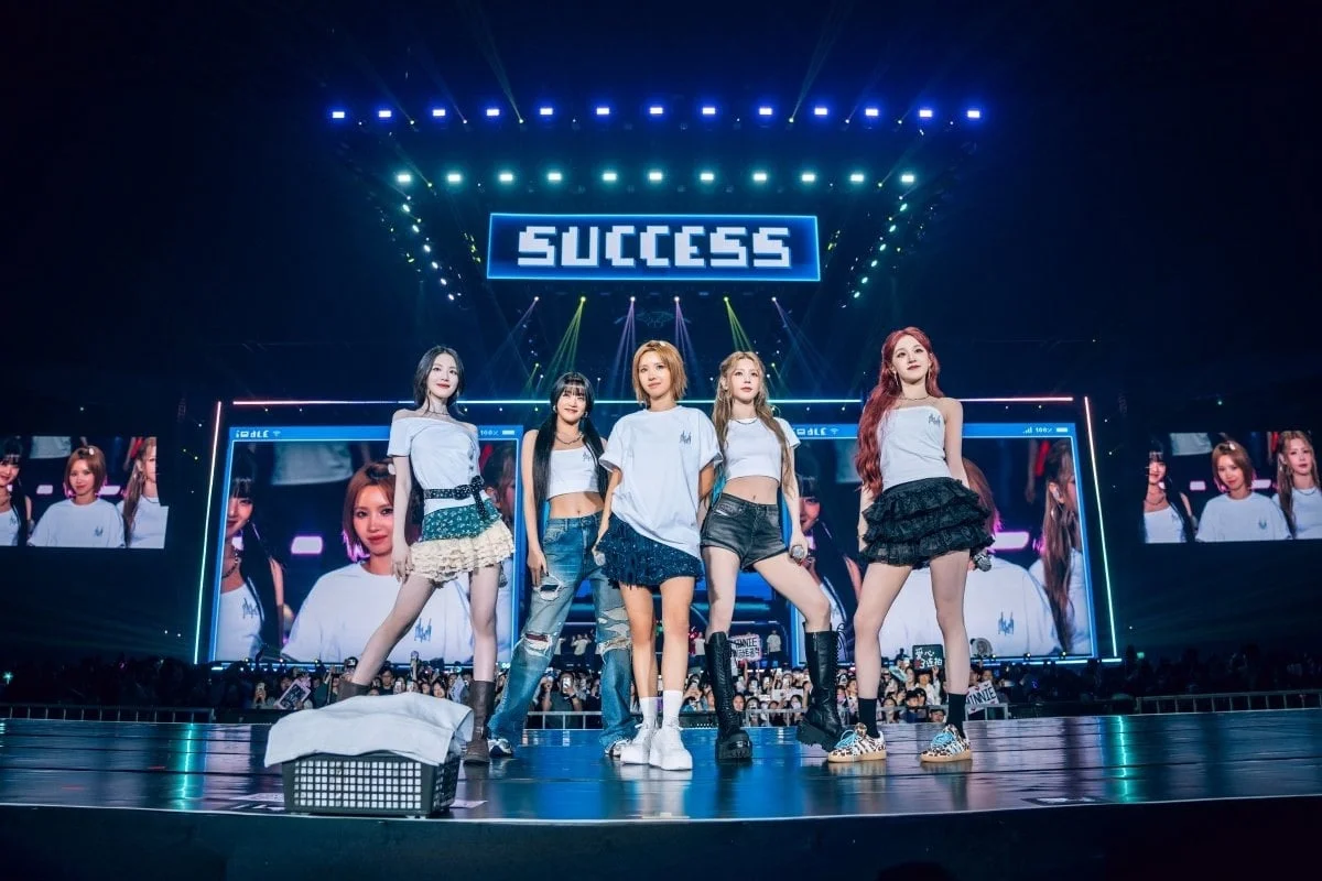 i-dle performing at the Taipei Dome during the 2026 Syncopation World Tour