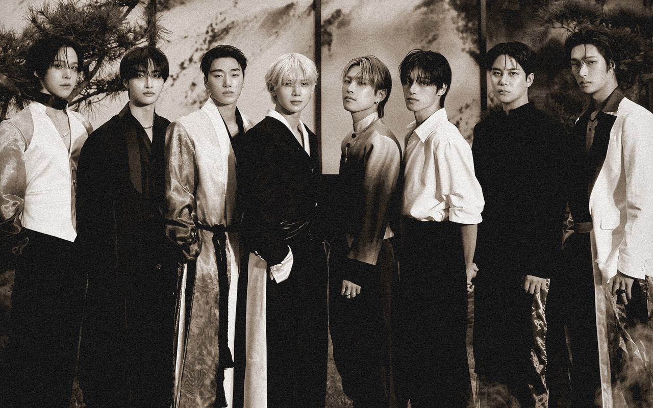 ATEEZ group concept photo from Golden Hour Part 4, all 8 members in sepia-toned styling