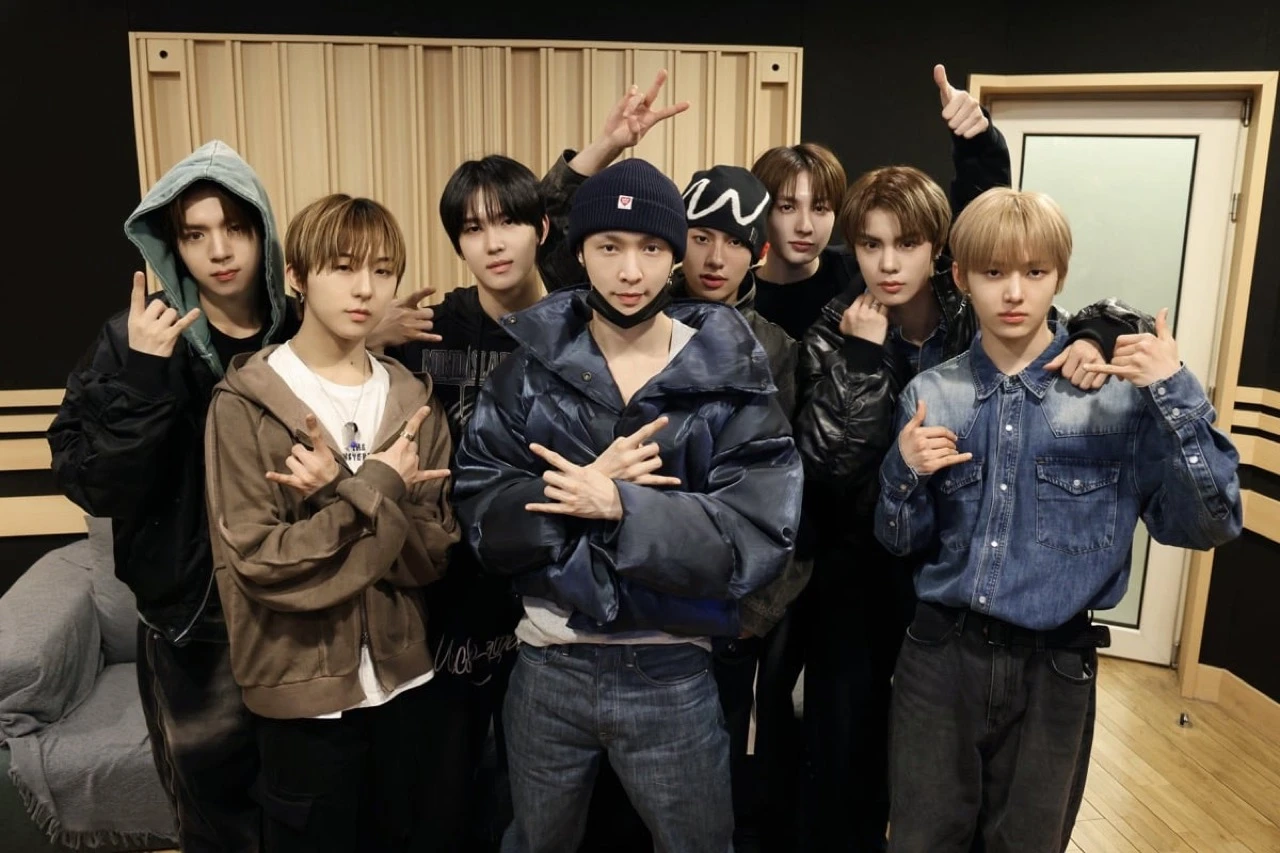 NOUERA members with EXO Lay in recording studio during POP IT LIKE production