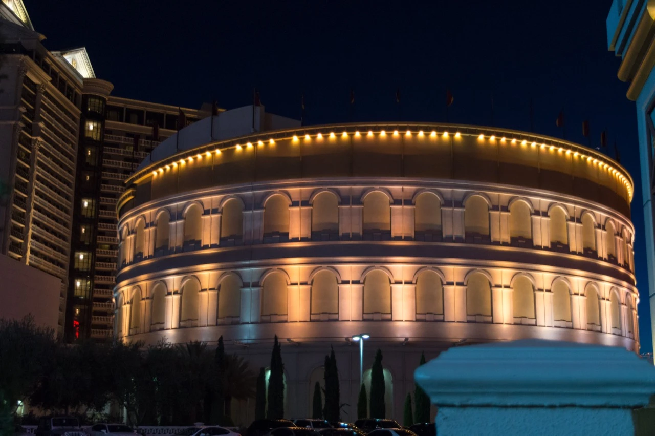 The Colosseum at Caesars Palace in Las Vegas at night, venue for Lisa VIVA LA LISA residency