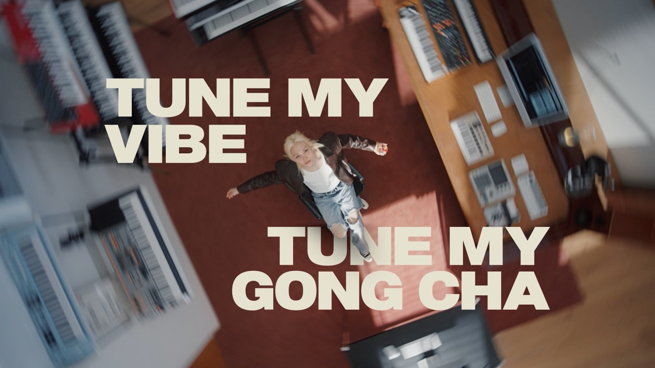 Felix lying in a music studio surrounded by equipment, Tune My Vibe Tune My Gong Cha campaign visual