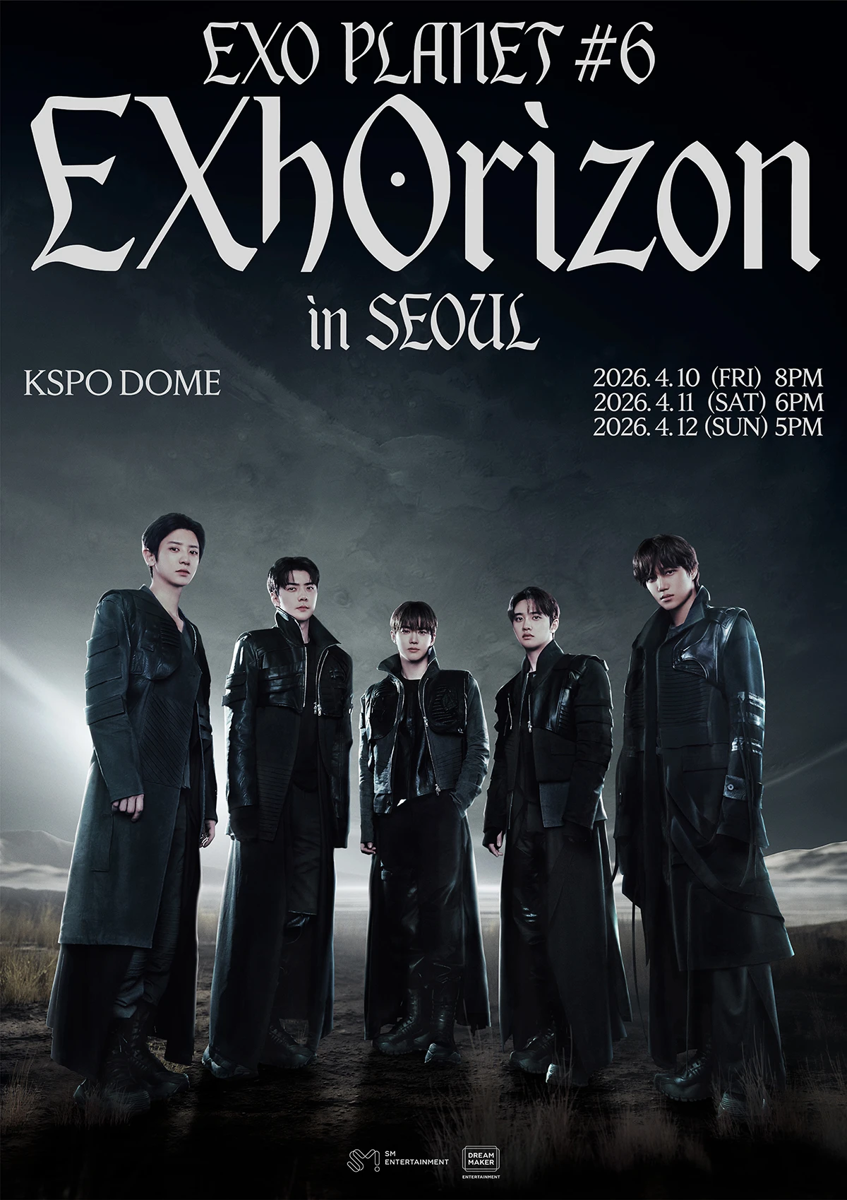 Official EXO EXhOrizon in Seoul concert poster with April 10 to 12, 2026 dates at KSPO Dome