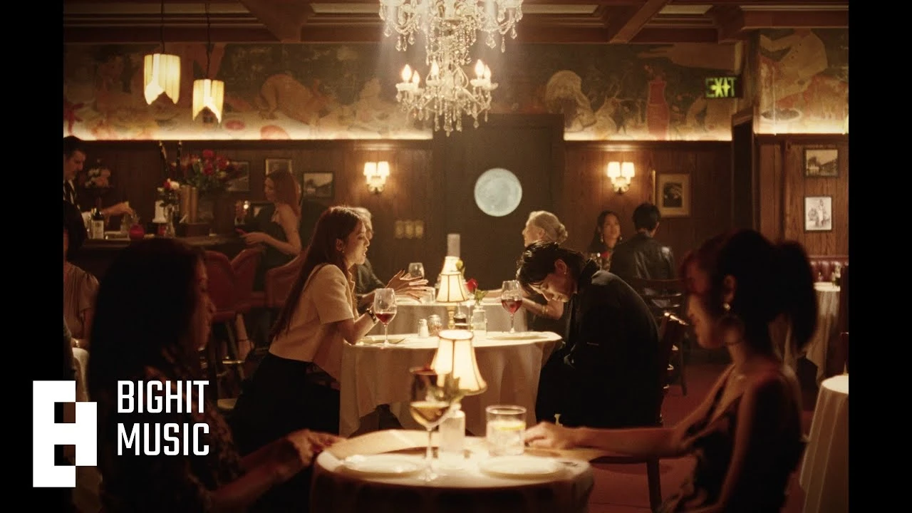 A restaurant scene from Jungkook's Seven music video released by BIGHIT MUSIC