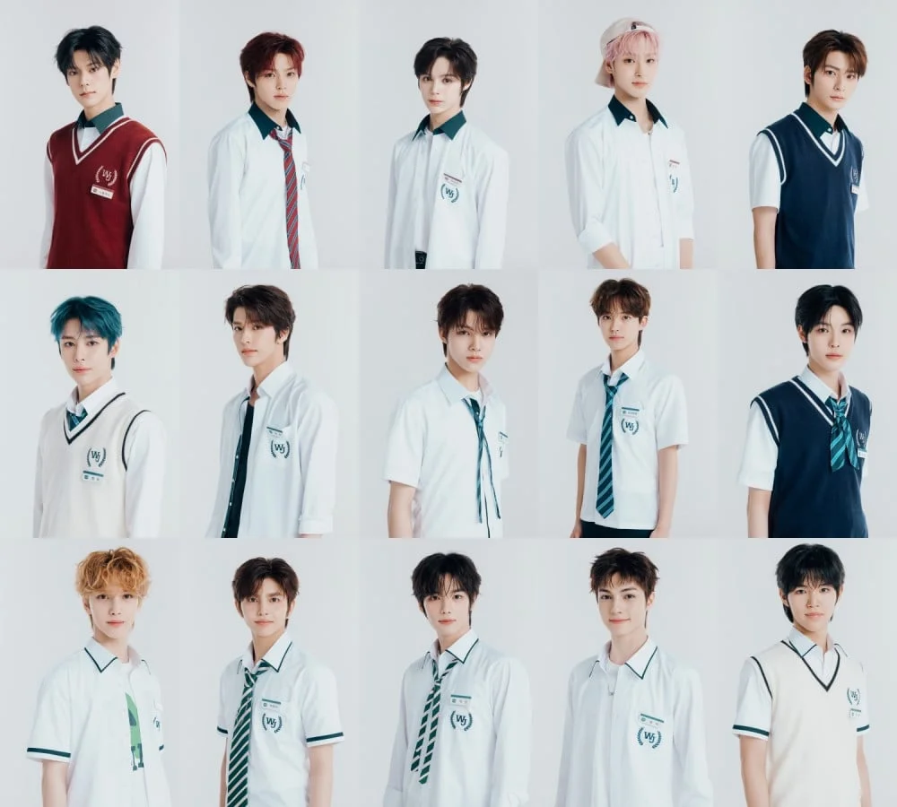 SMTR25 posing together for the Reply High School fan meeting tour announcement