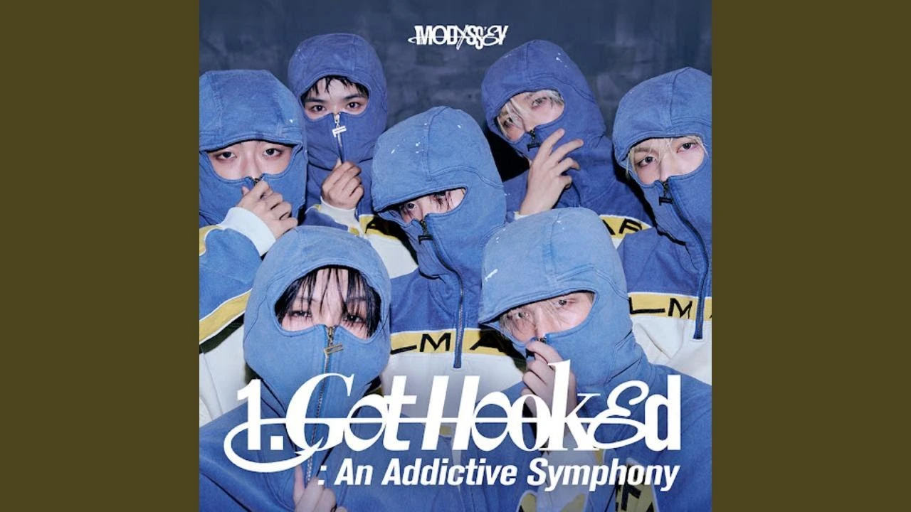 MODYSSEY members in blue outfits on the cover art for 1.Got Hooked: An Addictive Symphony