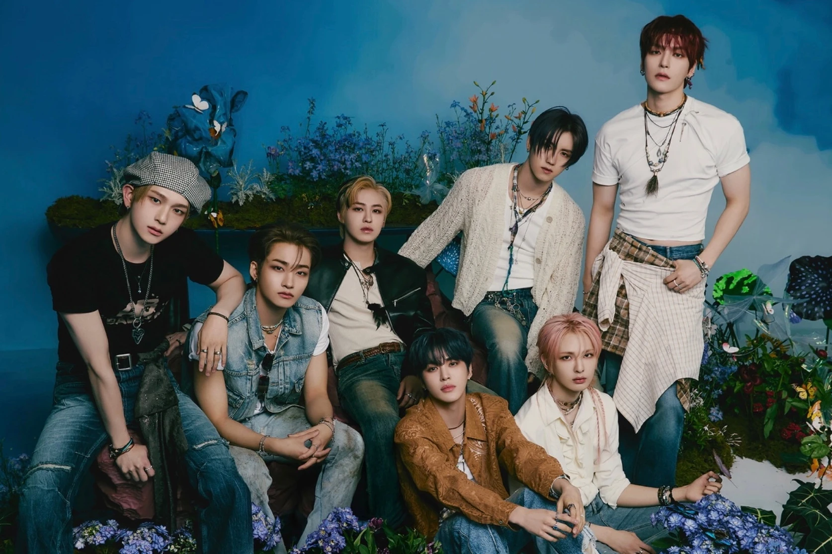 EPEX in a blue-toned promotional group concept image with floral styling