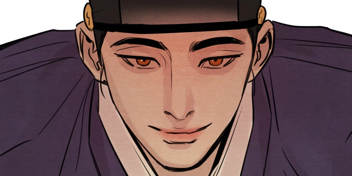 Official Painter of the Night banner art from Lezhin Comics showing the two lead characters in historical costume