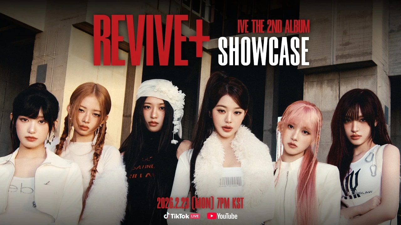 IVE members pose in an official REVIVE+ showcase promotional image released by STARSHIP Entertainment