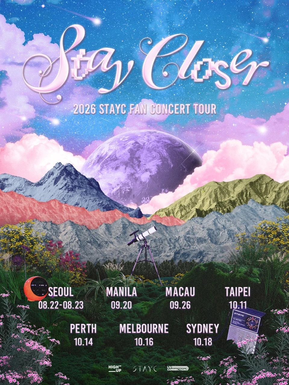 Official STAY CLOSER 2026 fan concert tour poster with dates for Seoul, Manila, Macau, Taipei, Perth, Melbourne, and Sydney